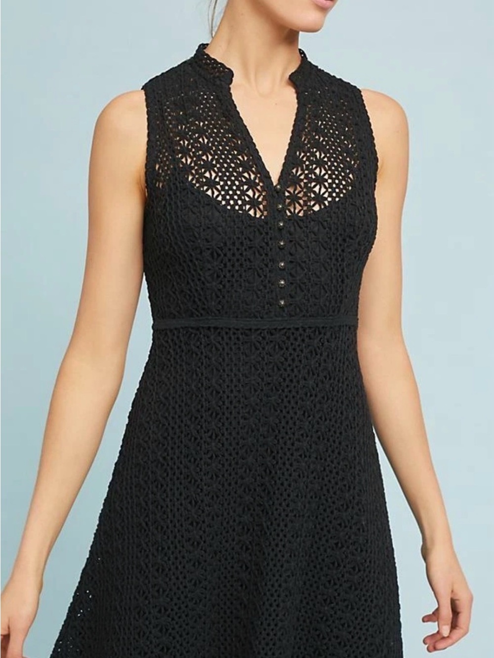 Anthropologie crochet lace evelyn meadow rue Black Midi Dress - Picture 2 of 5